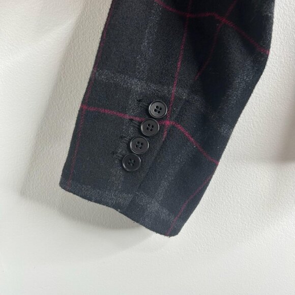Talbots Blazer Jacket Womens 14 Black Red Plaid Wool Blend Preppy Academia - Picture 6 of 10